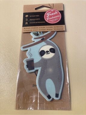 Black Diamond Sloth Car Air Freshener in Gray and Light Blue